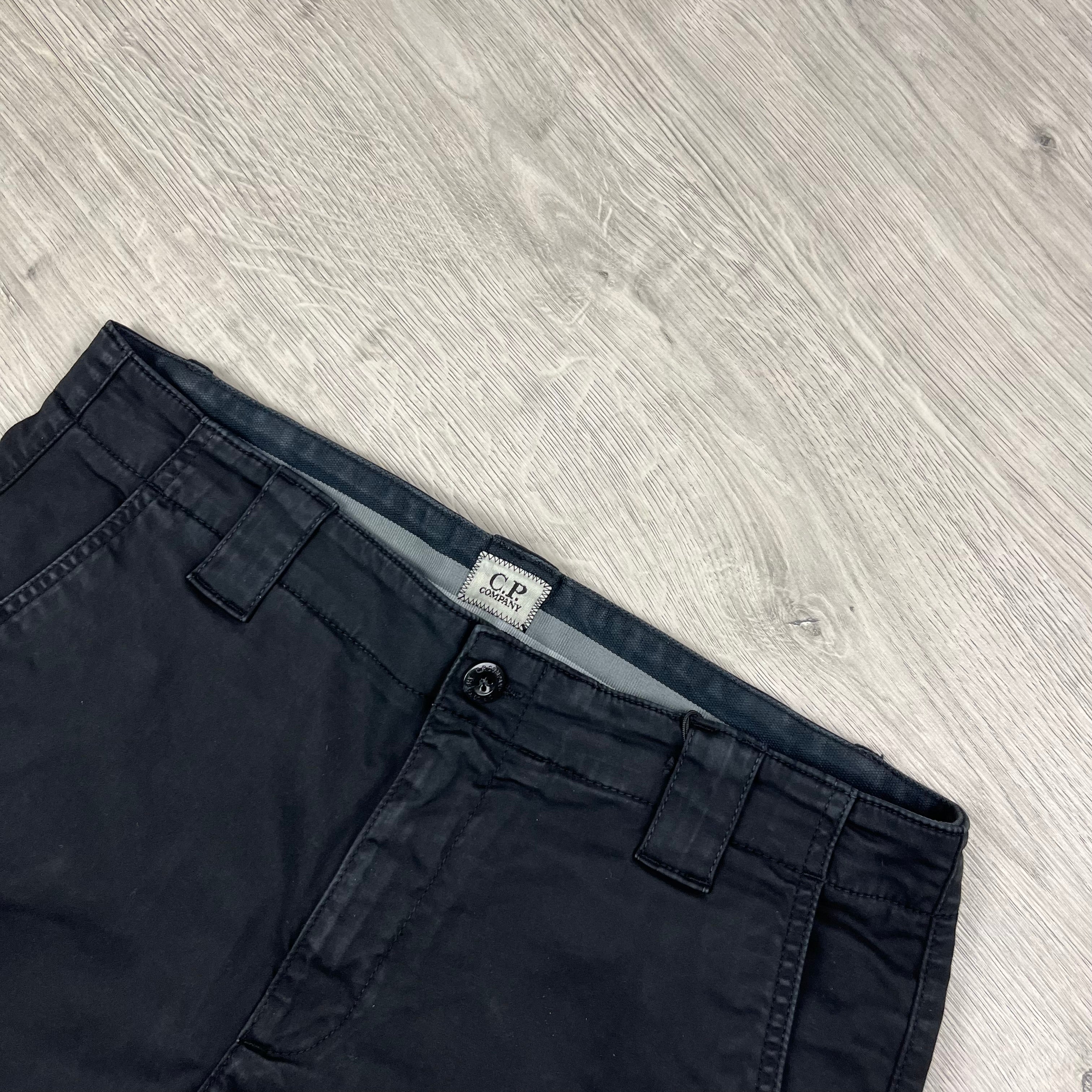 CP Company Gabardine Cargo Shorts in Black. On sale at Open Attire.