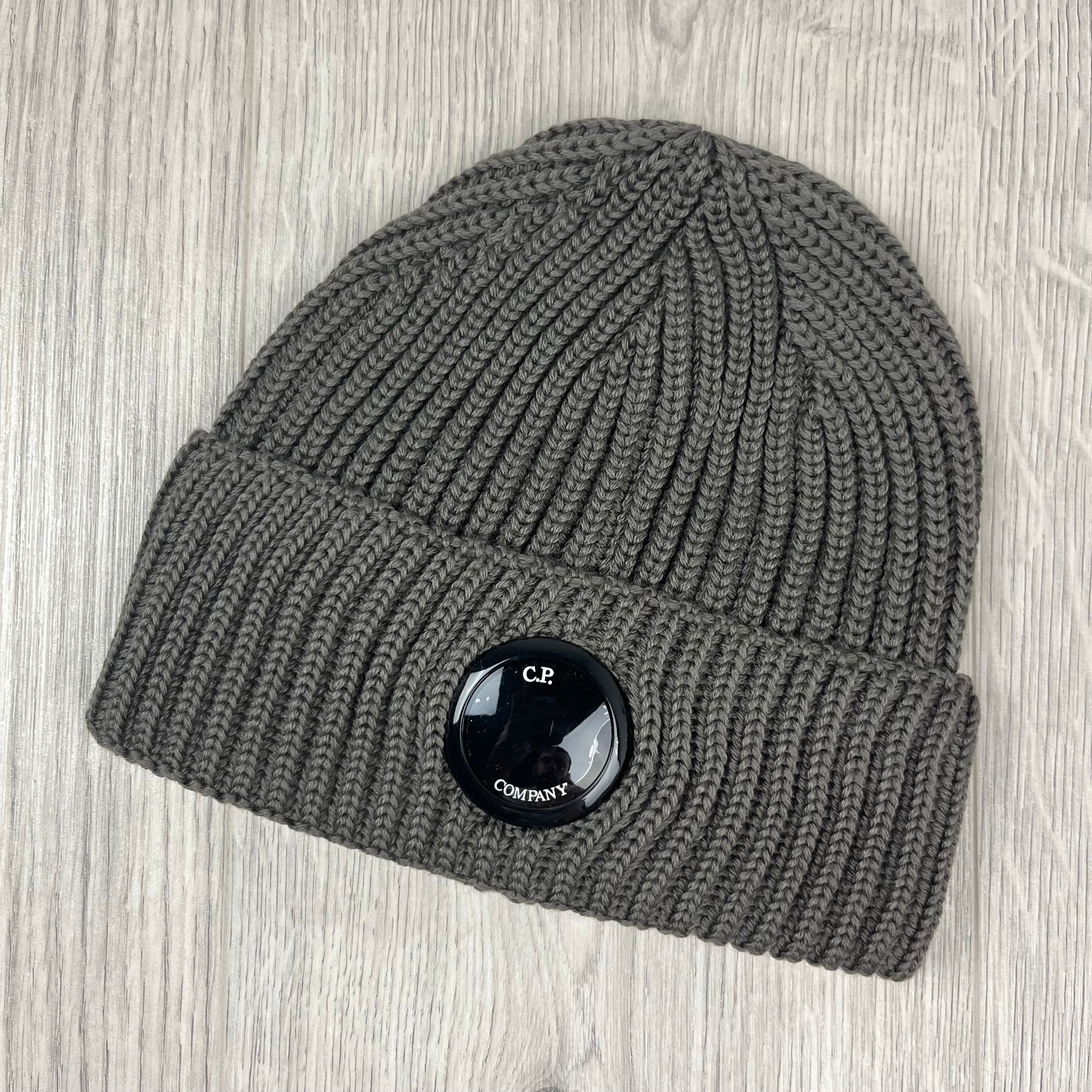 CP Company Merino Wool Lens Beanie in Walnut Beige. On sale at Open Attire.