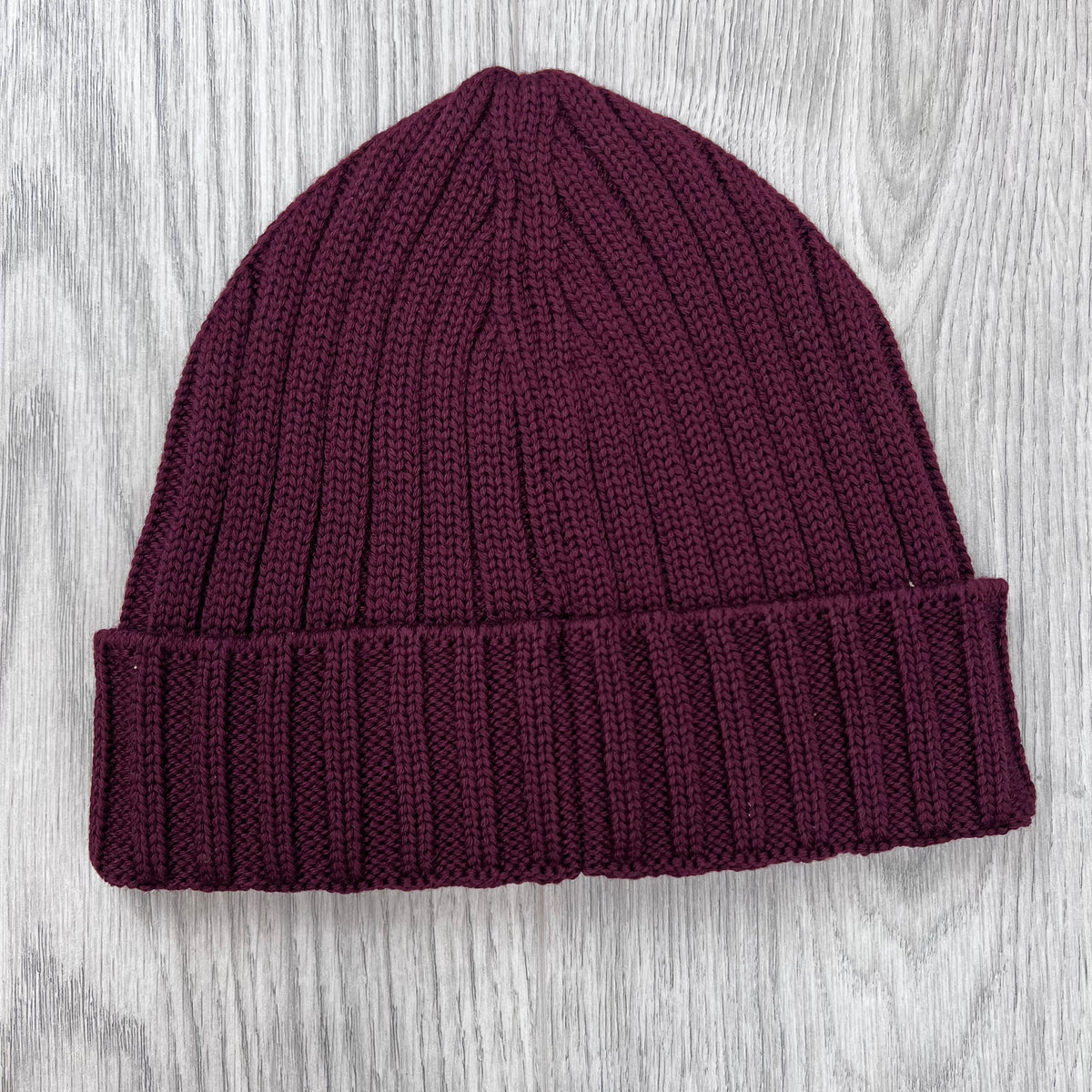Rear view of the CP Company Merino Wool Patch Beanie in Andorra.