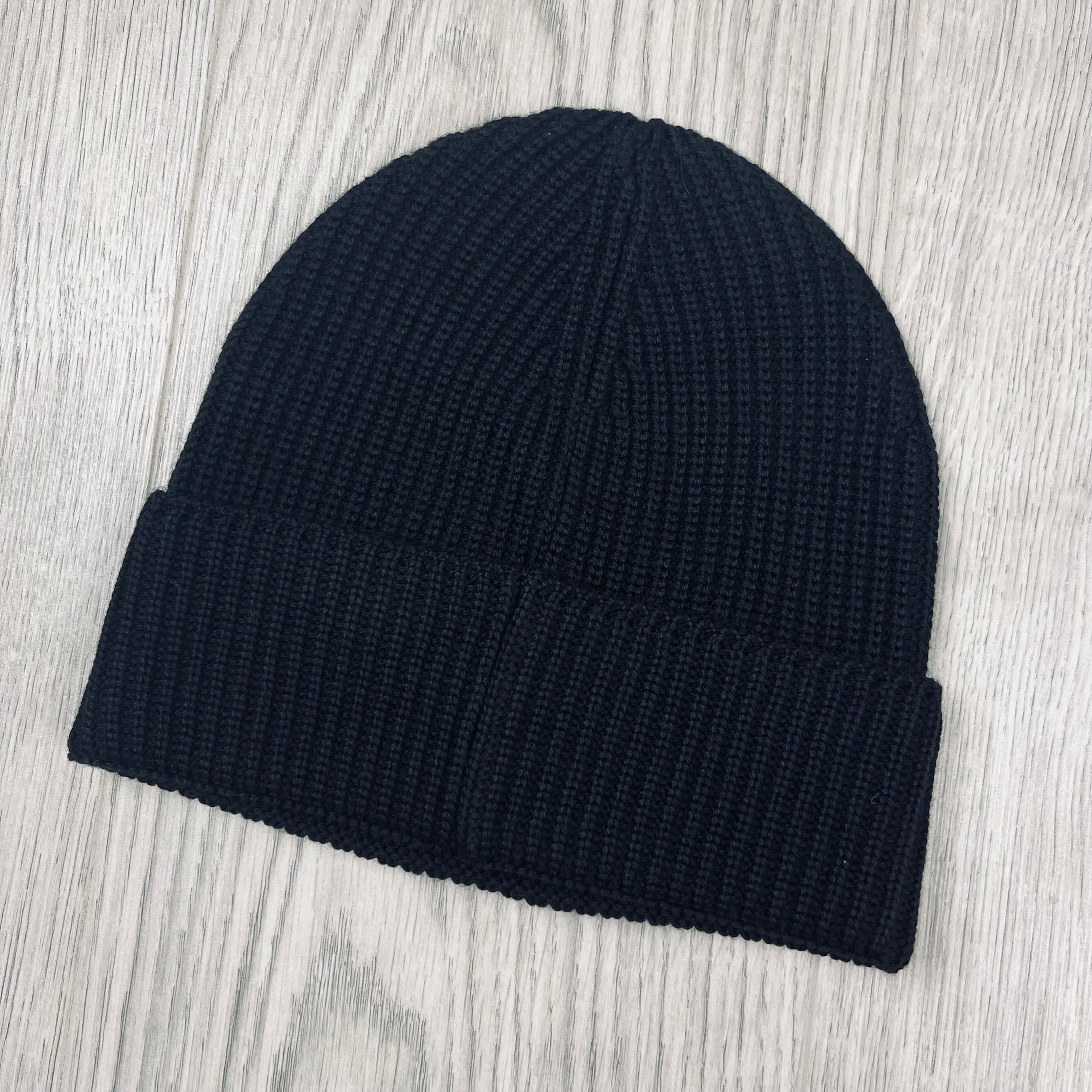 Men's CP Company Metropolis Beanie in Black. On sale at Open Attire.