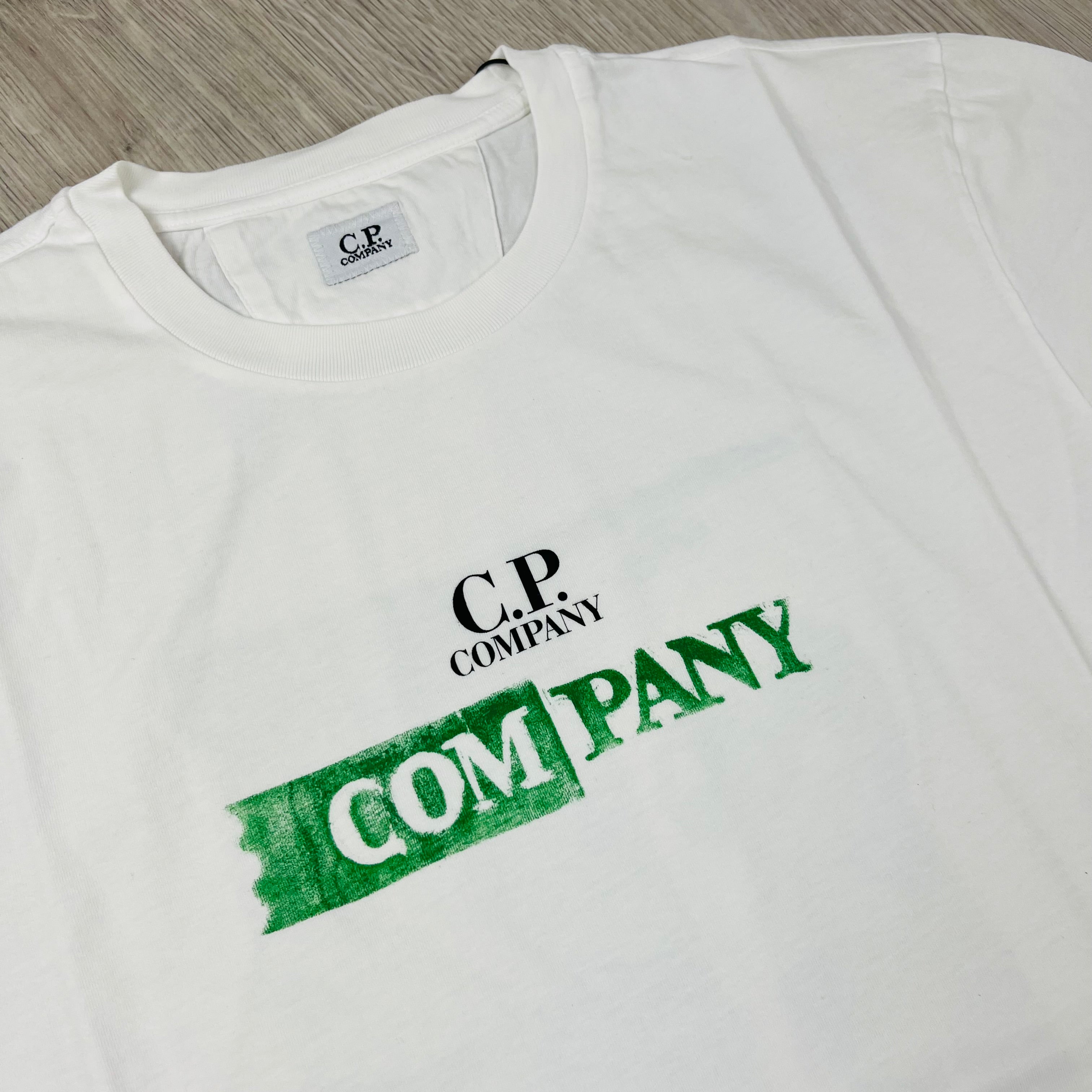 Men's CP Company Printed T-Shirt in Gauze White. On sale at Open Attire.