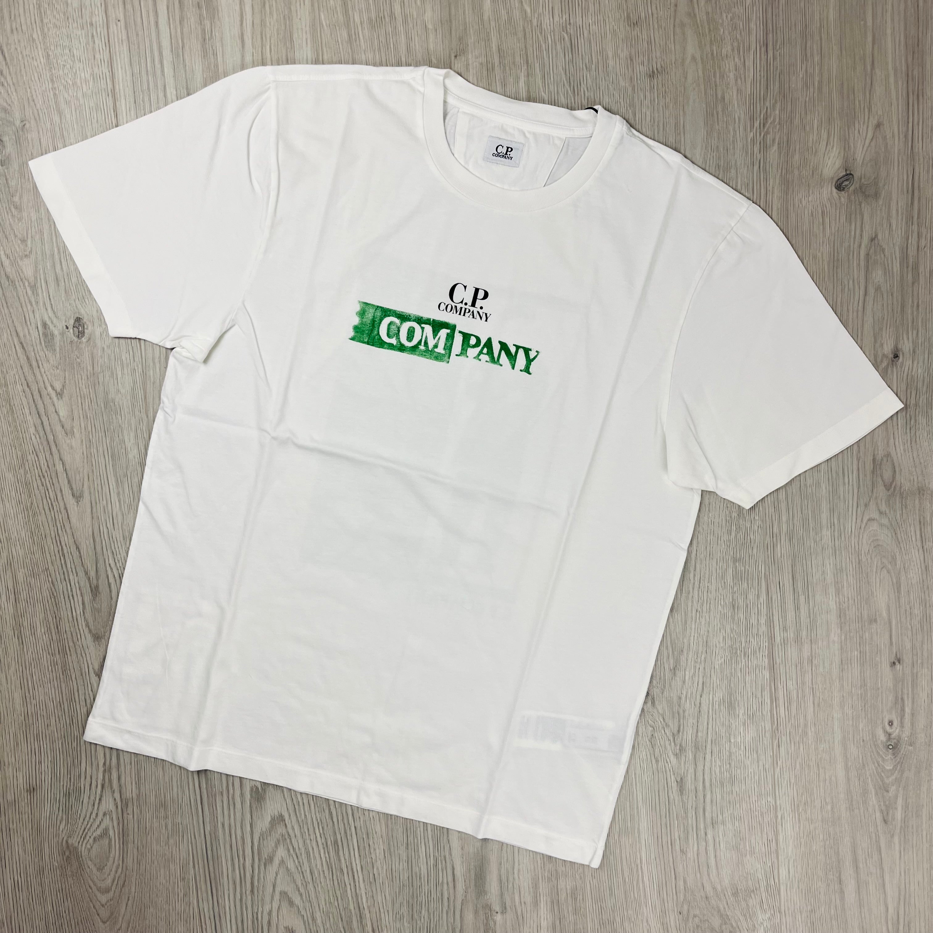 Men's CP Company Printed T-Shirt in Gauze White. On sale at Open Attire.