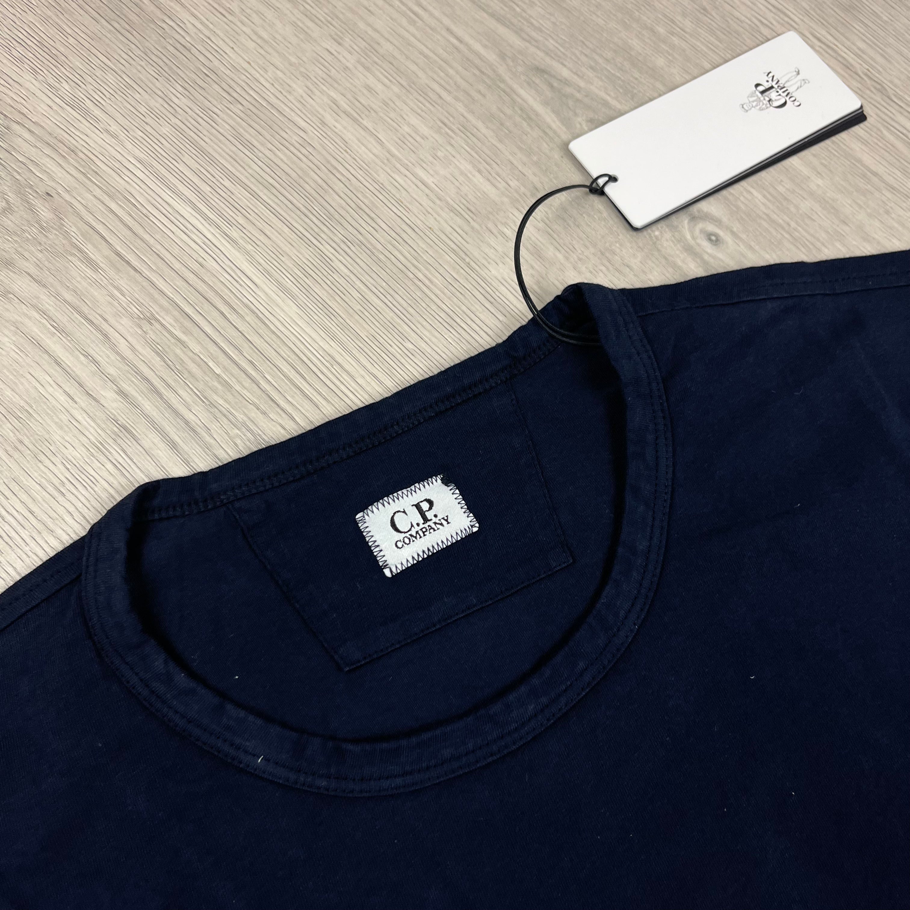 CP Company Printed T-Shirt in Total Eclipse Navy Blue. On sale at Open Attire.