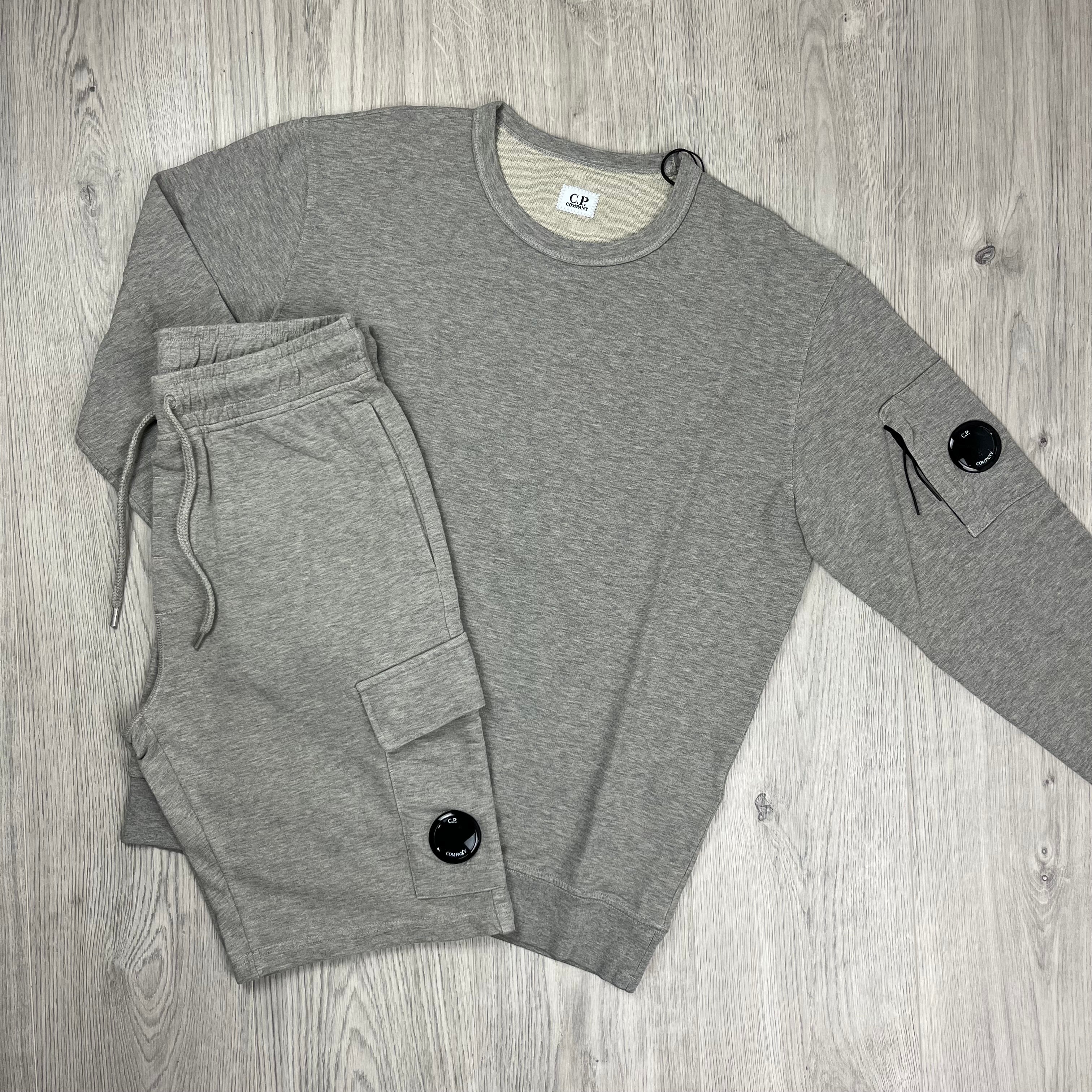 CP Company Light Fleece Tracksuit in Greystone Melange. On sale at Open Attire.