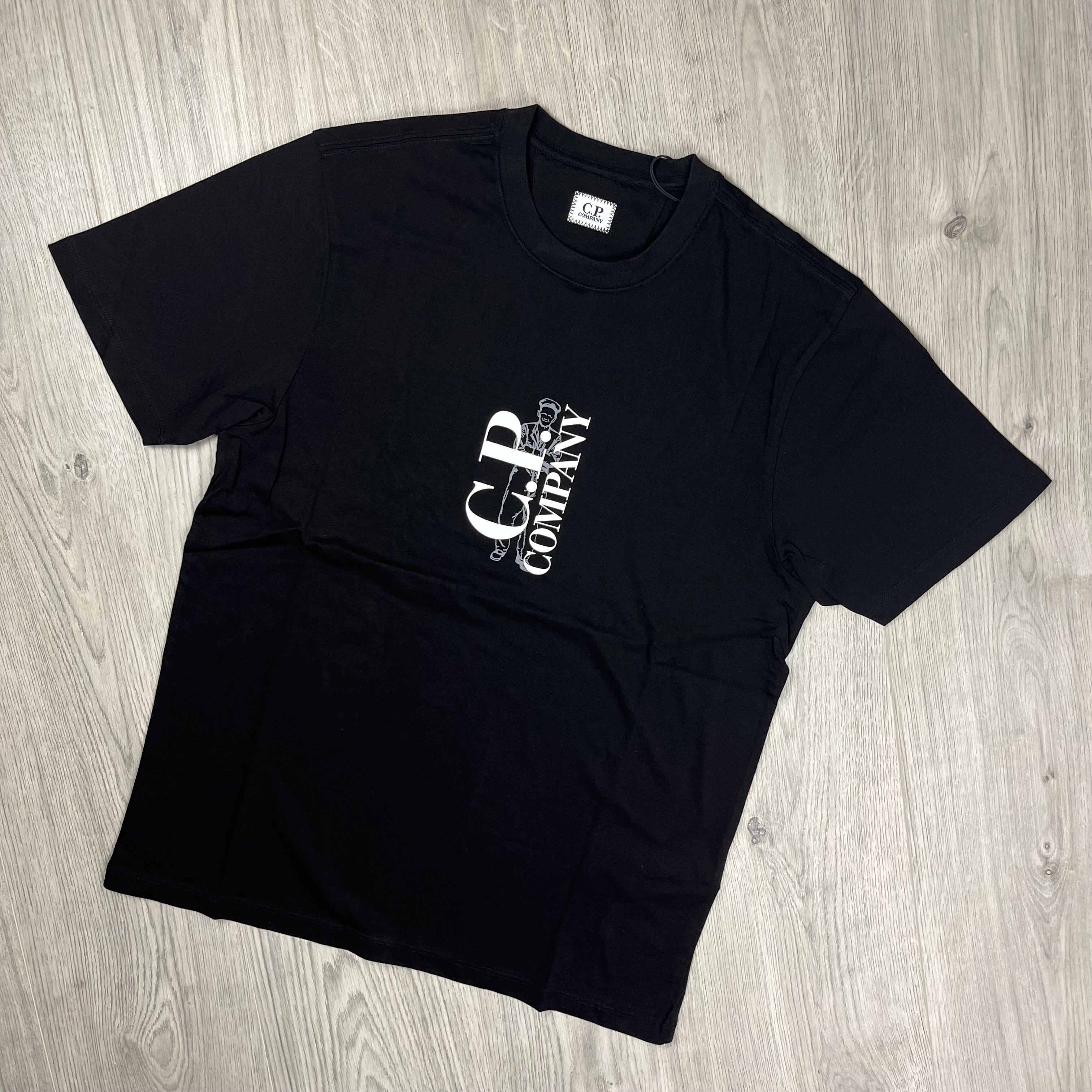 CP Company 30/1 Vertical Sailor T-Shirt in Black. On sale at Open Attire.