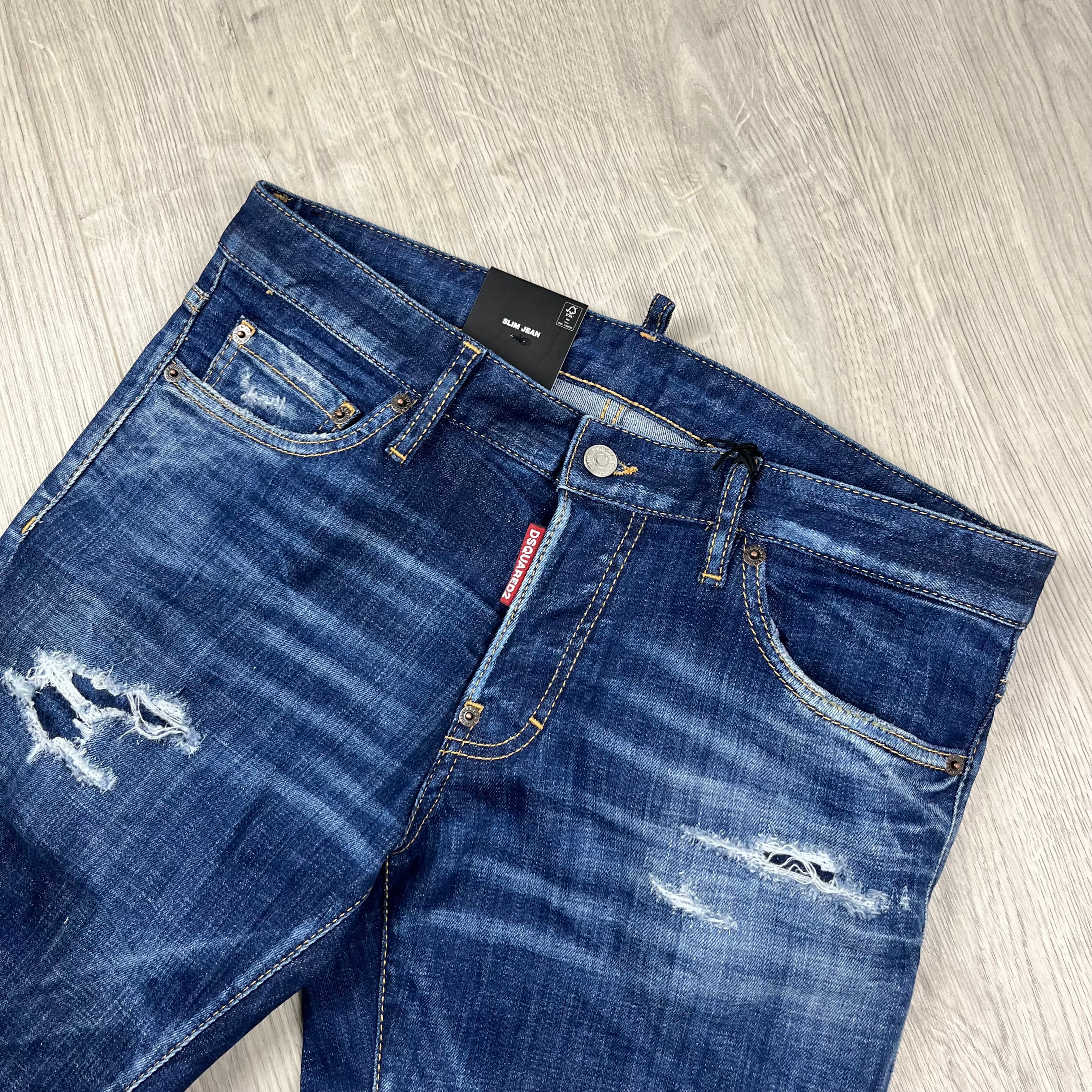 DSQUARED2 Slim Jeans in Denim Blue. On sale at Open Attire.