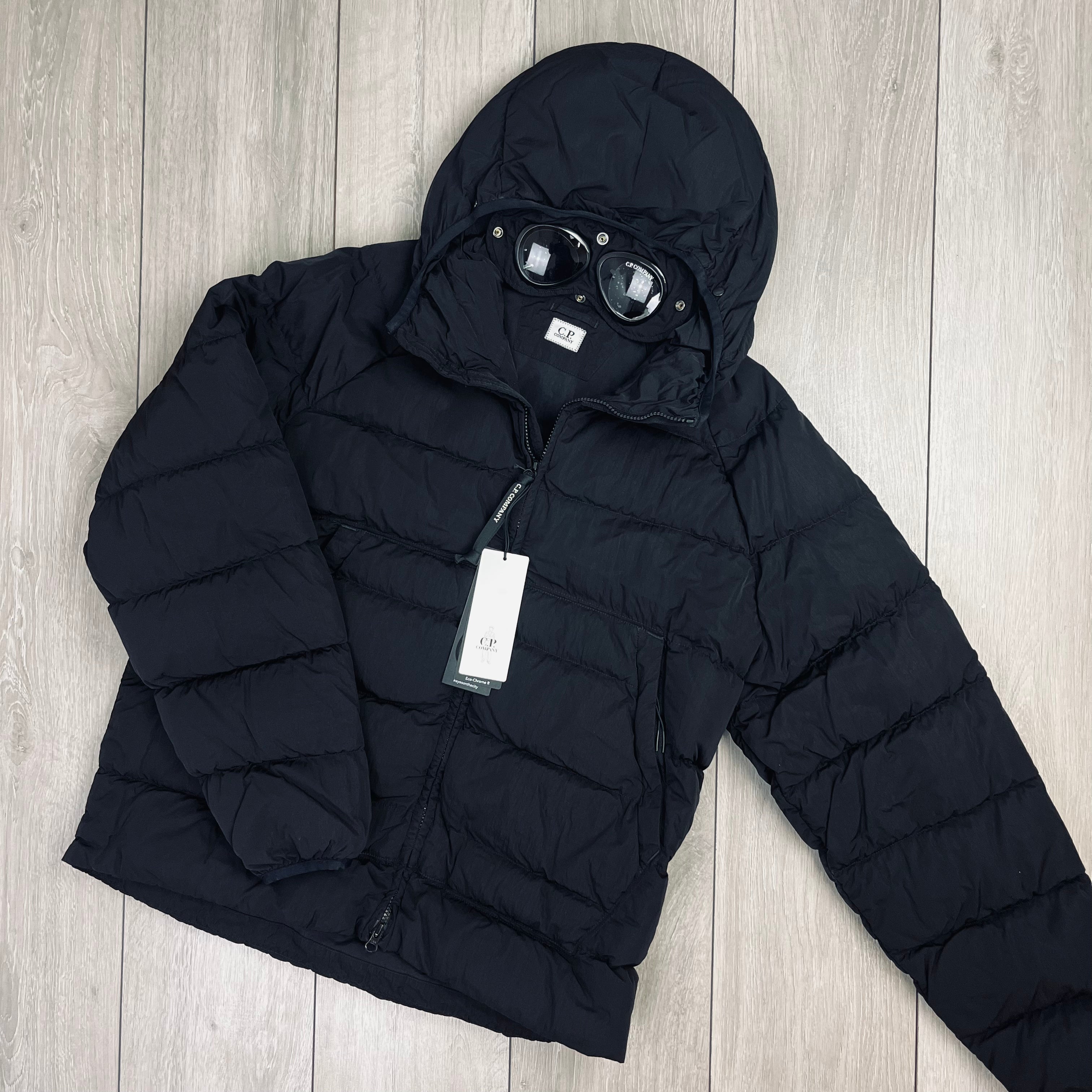 CP Company Chrome-R Goggle Down Jacket in Black. On sale at Open Attire.