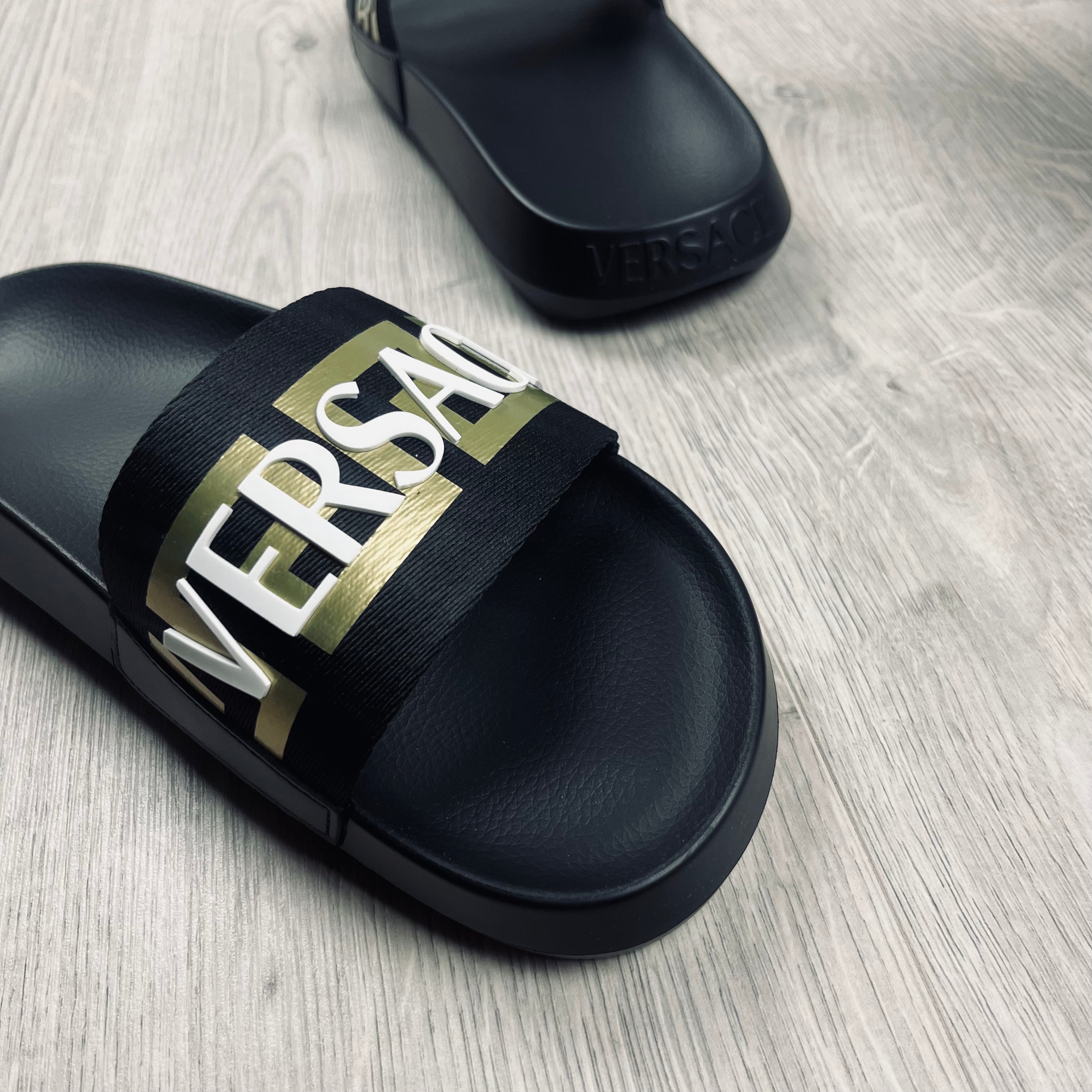 Versace Greca Rubber Slides - Black