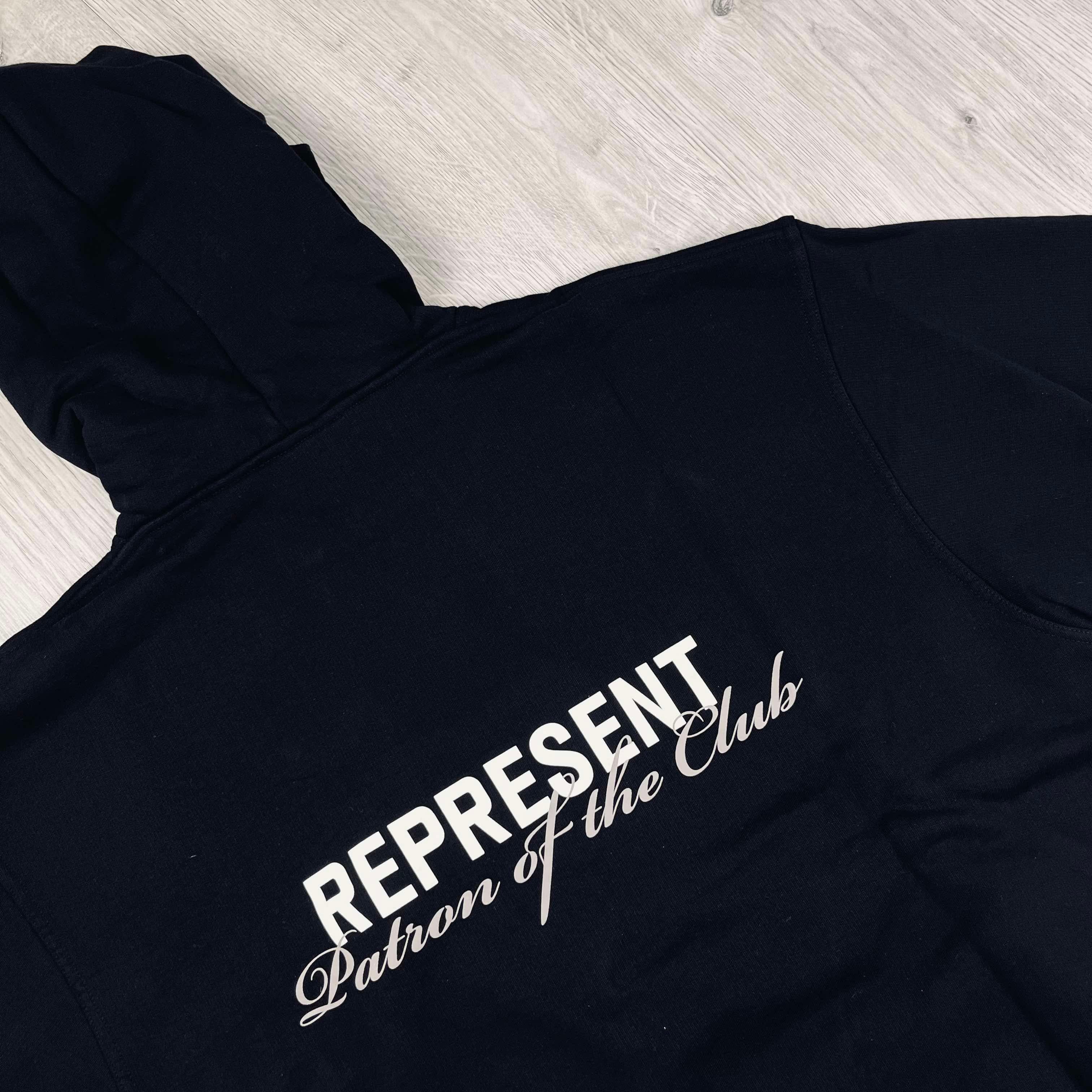 Represent 'Patron Of The Club' Hoodie in Black. On sale at Open Attire.