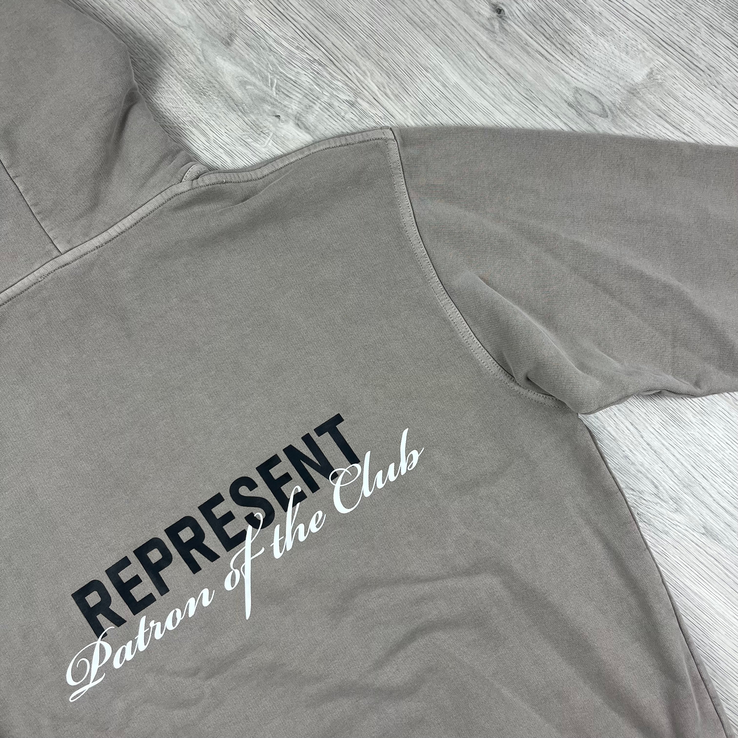 Represent 'Patron Of The Club' Hoodie in Mudstone. On sale at Open Attire.