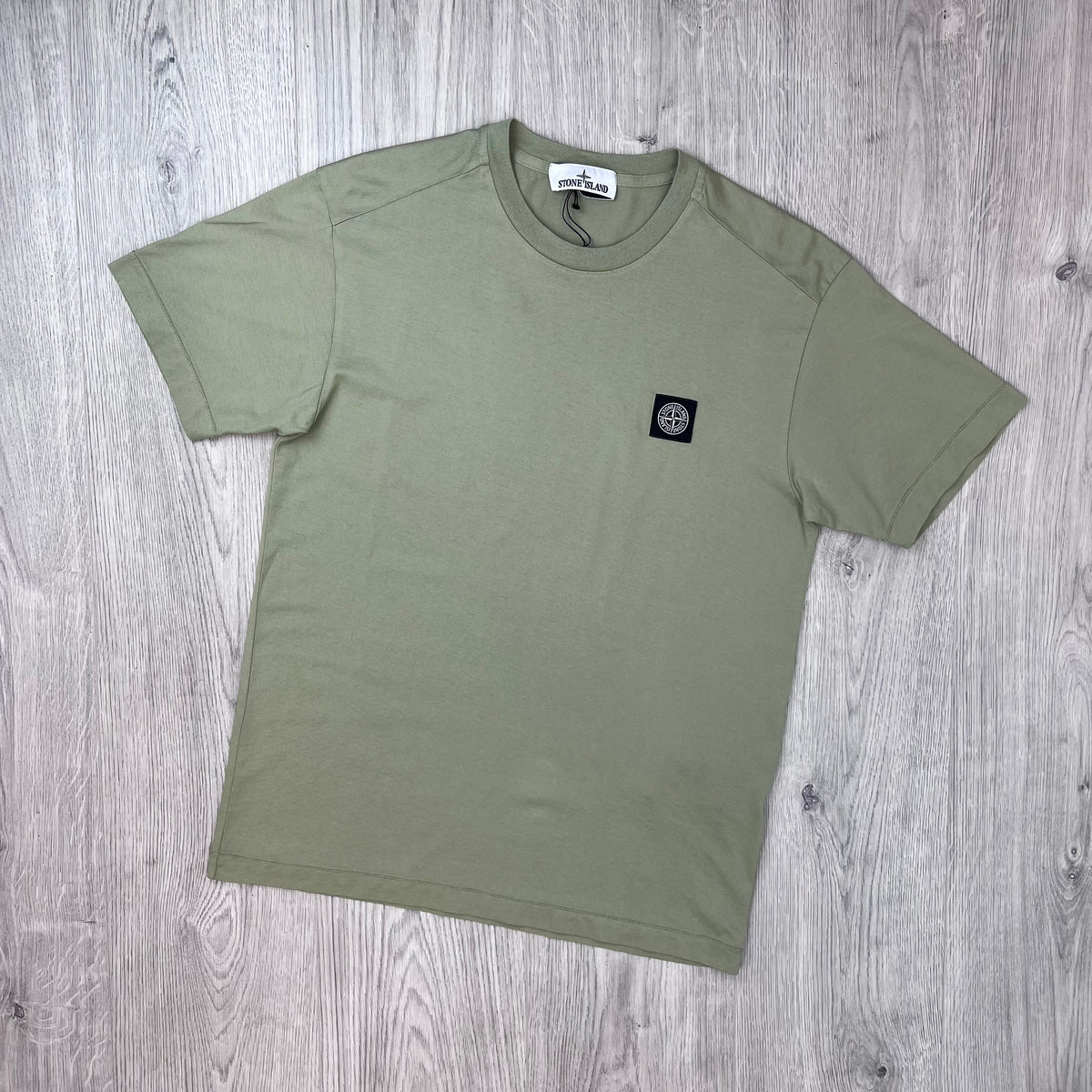 Front view of the Stone Island 30/1 Patch T-Shirt in Laurel Green.