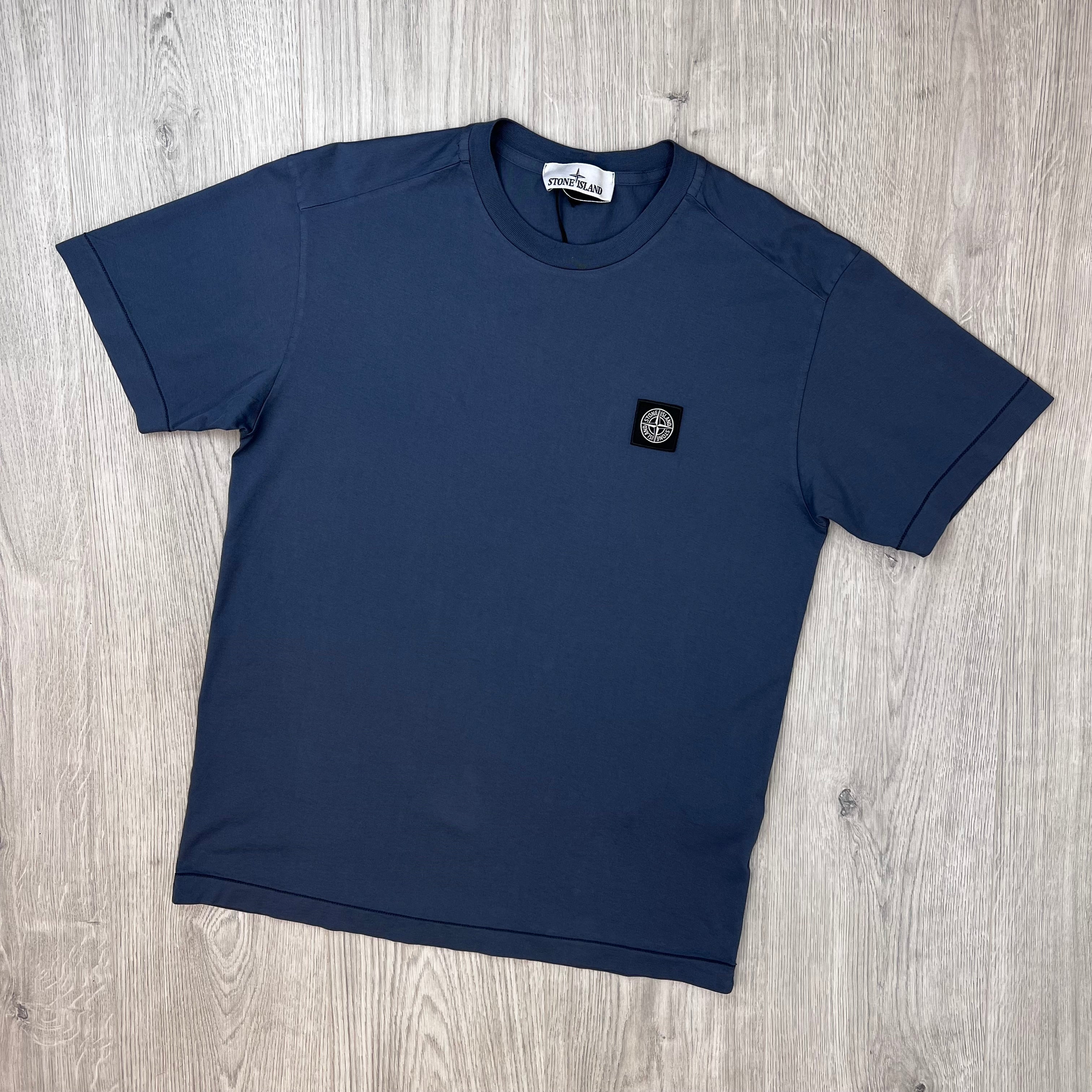 Front view of the Stone Island 30/1 Patch T-Shirt in Slate Blue.