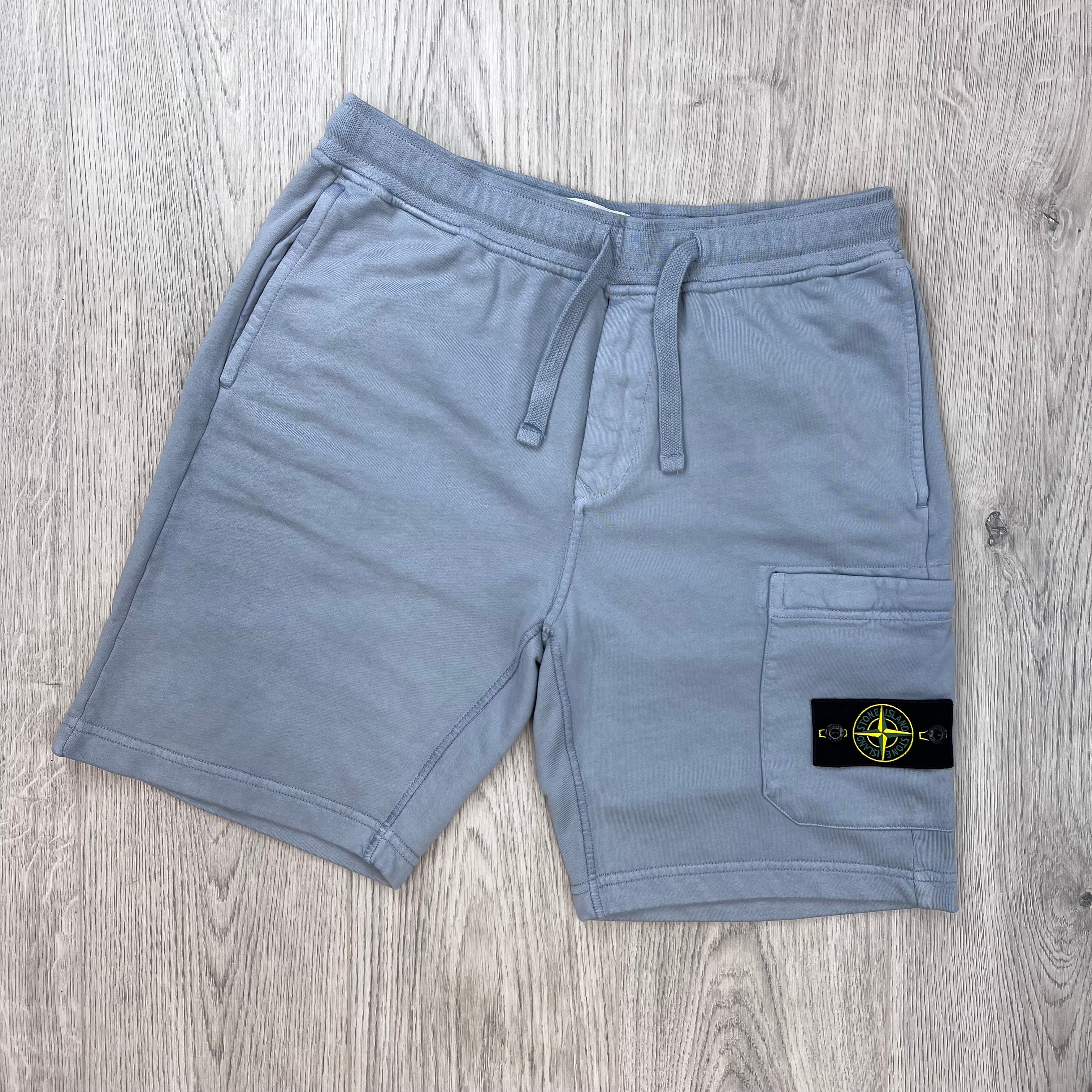 Front view of the Stone Island Jersey Shorts in Ash Grey. 