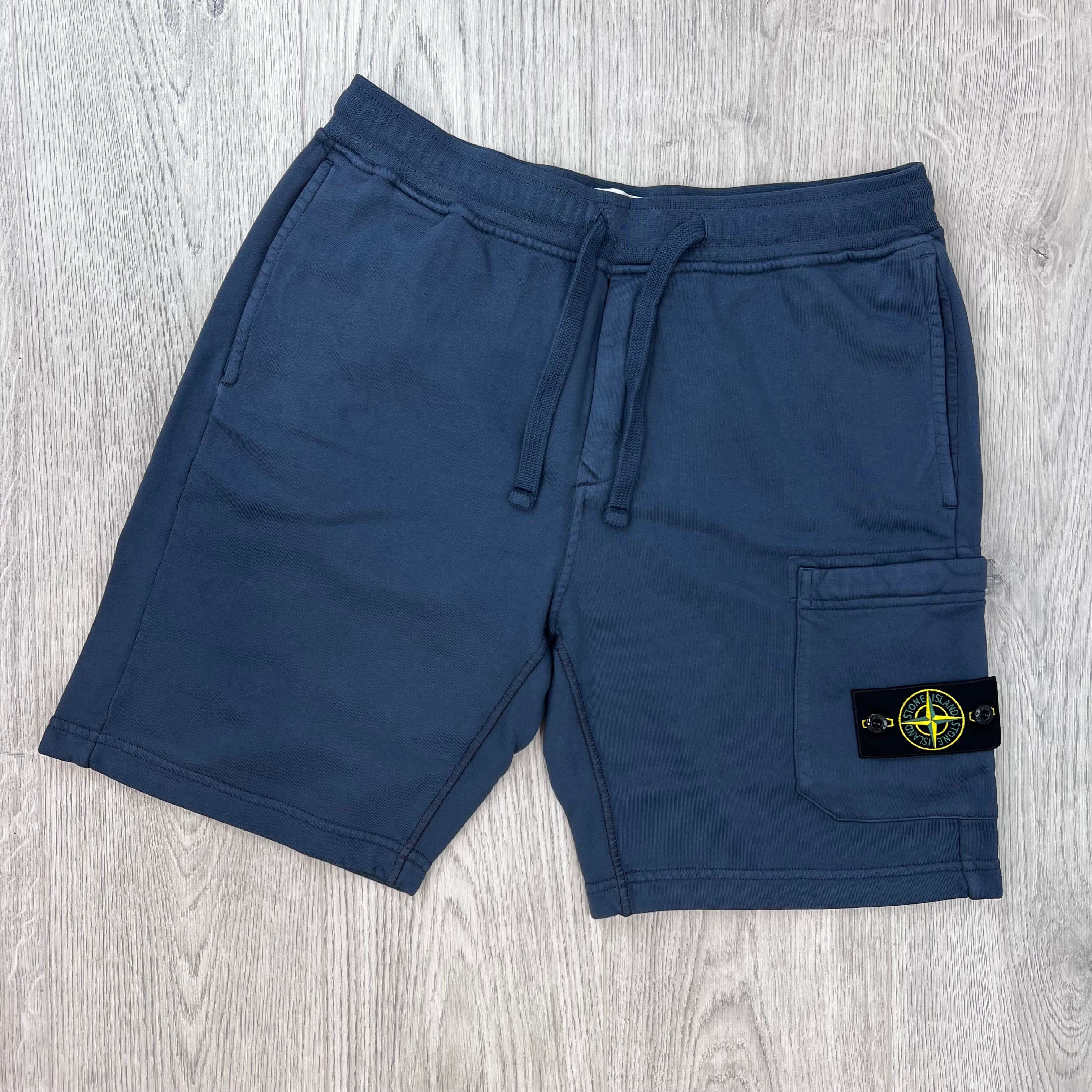 Front view of the Stone Island Jersey Shorts in Slate Blue. 