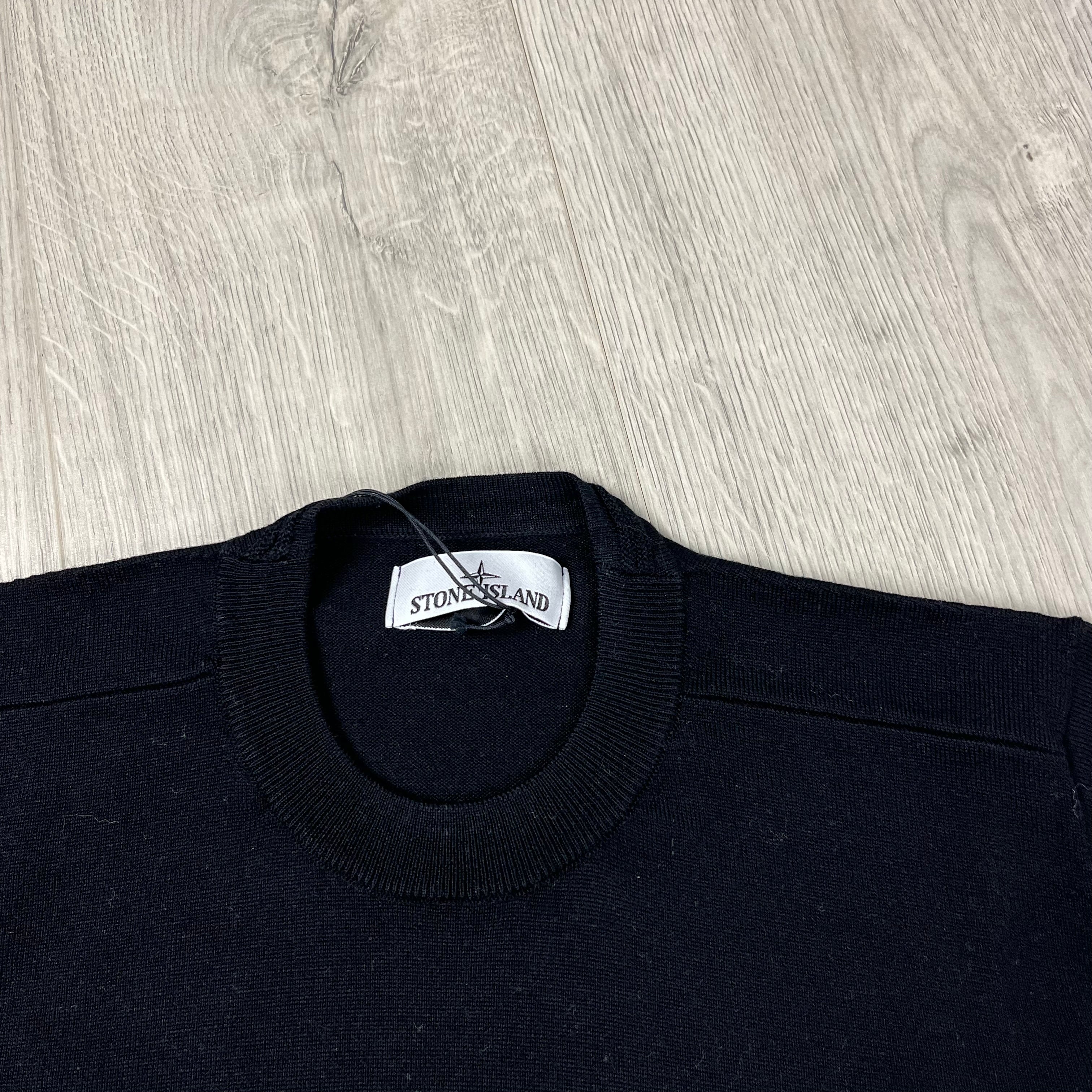 Stone Island Lambswool Knit Sweatshirt in Black. On sale at Open Attire.